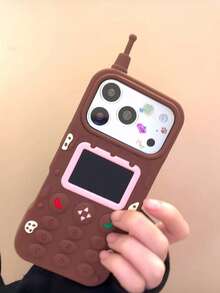 Designed Compatible With Apple 18 Pro Max Phone Case, 17 Cream Chocolate Retro Big Phone Style, 16 Silicone Cute Cartoon Childlike Creative New Anti-Drop - Brown - View 3