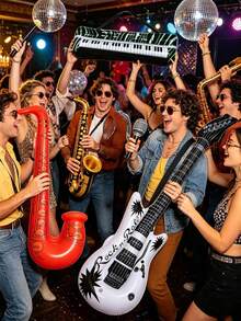 1/4pcs Inflatable Rock Party Props, Inflatable Instrument Set (Guitar, Saxophone, Keyboard, Microphone), Large 80s And 90s Inflatable Props, Suitable For 80s 90s Party Decoration, Hip Hop Theme, Birthday Party Supplies, Rock Party - Multicolor - View 6
