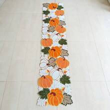 Winter Thanksgiving Pumpkin & Maple Leaf Applique Hollow Embroidery Tablecloth Table Runner For Home Party Dining Table Coffee Table TV Stand Shoe Cabinet Dresser Decor To Enhance Holiday Atmosphere - Orange - View 7