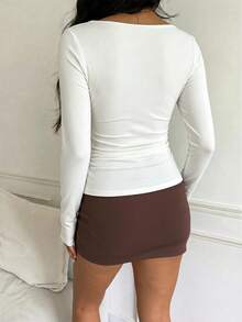 SAOYANGYU Atasan Rajut Putih Wanita Lengan Panjang Kerah Perahu dengan Detail Kerut, Potongan Reguler, Pullover Slim Fit dengan Elastisitas Sedang, Cocok untuk Musim Gugur - Putih - View 2