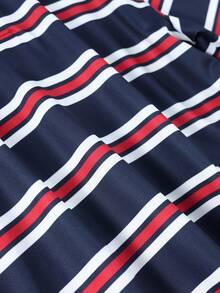 1pc Girls/Teen Girls Back To School Street Minimalist Striped Polo Collar Long Sleeve T-Shirt - Multicolor - View 6