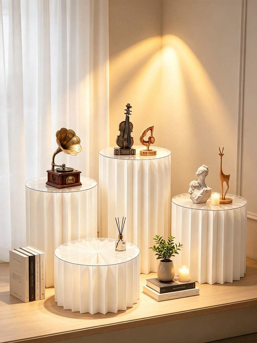 Foldable Cylindrical Tabletop Display Stand, Elegant White Paper Tube Display Rack For Wedding, Birthday Party & Mall Window Decoration - Multicolor - View 1