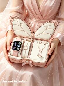 6Pcs/Set Girls Electronic Watch Jewelry Set, Minimalist Fashion Style LED Digital Display Calendar Watch With Butterfly Element Bracelet + Necklace + Ring + Earrings, Perfect For Outings/Photo Shoots/Class Reunions, Also A Unique Gift Choice For Girl (Gift Box Not Included) - Multicolor - View 9