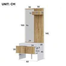 Hallmöbelset med klädställning, klädhängare, spegel, skobänk och 2 lådor 60*38*145 cm - Vitt - Visa 2