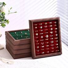 Wooden Ring Display Tray With Multi-Color Velvet Slots, Jewelry Organizer For Home Vanity, Countertop Display Prop - Multicolor - View 3