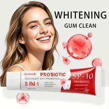 Pasta Gigi Probiotik ADJANISS: Formula 3-in-1 untuk Memutihkan, Merawat Gusi, dan Menyegarkan Napas. Mengandung Probiotik dan Hidroksiapatit. SP - Probiotik. Untuk Dewasa. Ukuran Perjalanan. 1 buah 100g/3,53oz. - Probiotik - View 8