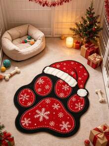 1pc Red Christmas Cat Claw Thickened Rug, Christmas Decor Carpet, Bedroom Decoration, Small Rug, Carpet, Home Decor, Living Room Rug, Living Room Small Rug, Bedroom Carpet, Living Room Home Decor - Multicolor - View 1