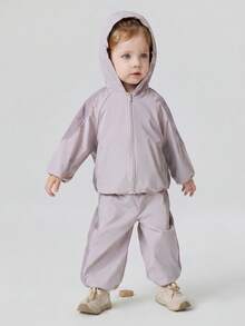 mini bala 2026 Autumn Winter Unisex Toddler Water Repellent Jacket Pants Set Cool Outdoor Style All‑Match Outfit - Smoky Silver - View 5
