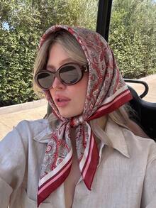 1pc Bohemian Style Fashion Luxury Plant Paisley Print Women's Bandana, Spring/Summer Casual Multi-Functional Scarf Sun Protection Shawl, Suitable For Daily And Outdoor Wear - Wine Red Paisley - View 4