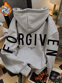 ZZG Es Trus, Autumn And Winter Women's "Letter" Pattern Printed Street Fashion Korean Version Commuting Y2k Clothing Gray Plus Size Hooded Casual - Grey - View 3