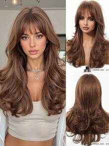 22-Inch Medium Long Curly Wig Long Wavy Brown Wigs Natural Heat Resistant Synthetic Wig For Women Suitable For Daily Use, Gatherings, And Commuting Suitable For Wearing On Halloween, Christmas And Thanksgiving Day - Multicolor - View 11