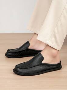 Men's Plus Size Big & Tall New Crocodile Embossed Slip-On Loafers, Backless Soft Sole Closed Toe, Business Casual Commuter Style - Black - View 4