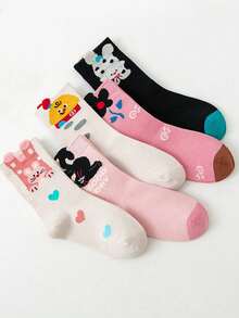 5 Pairs Spring/Autumn/Winter New Cartoon Animal Girls Socks, Cute Adorable Soft Comfortable Children's Mid-Calf Socks. Suitable For Home, School, Outdoor Wear - Multicolor - View 11