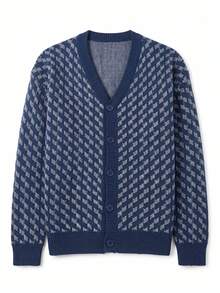 ANDREILEE Men's Fashion Street Style Casual Daily Commute Versatile Home Vacation V-Neck Long Sleeve Loose Button-Up Cardigan Ribbed Hem Knit Sweater Autumn/Winter - Blue - View 6