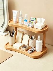 1pc 2‑TierWooden Countertop Storage Shelf, Double Layer Desktop Organizer Rack, Multifunctional Display Stand For Coffee Station, Mugs, Cosmetics, Kitchen Bathroom Vanity Home Decor - Multicolor - View 8