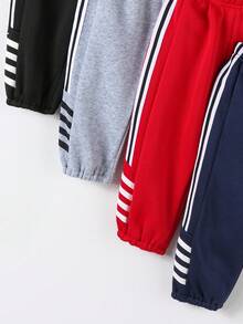 Bhchntiy 4pcs Celana Jogging Kasual Modis Motif Garis-garis Warna Polos untuk Bayi Laki-laki Musim Gugur/Dingin - MultiWarna - View 6