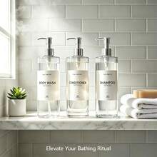 3pcs/Set 500ml Bathroom Spray Bottles, Empty Bottles, Can Fill Shampoo, Body Wash, Conditioner, Home Bathroom Decor, Autumn Decor, Back To School Decor - Transparent - View 2