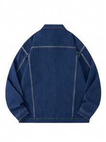 Classic Blue Washed Denim Jacket, American Basic Style, Turn-Down Collar, Utility Pockets, Loose Fit, Unisex, Spring/Autumn - Blue - View 3