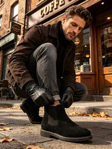 Men's Chelsea Boots Round Toe Low Heel Ankle Boots For Daily Wear - Black - View 1