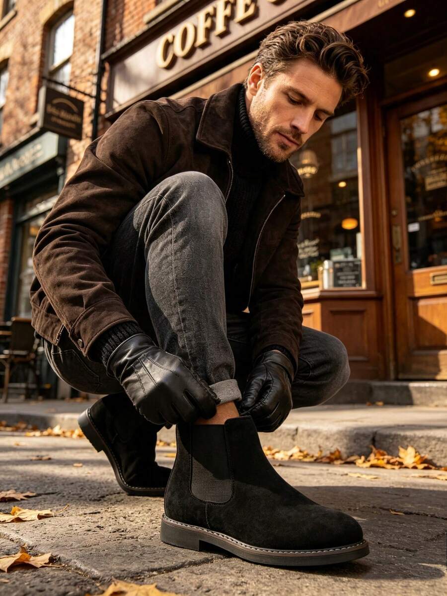 Men's Chelsea Boots Round Toe Low Heel Ankle Boots For Daily Wear - Black - View 1