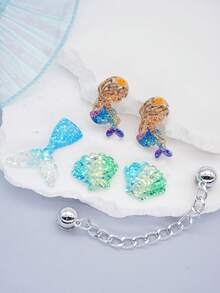 16pcs Ocean Mermaid Blue Diamond Hollow Shoe Charms, Butterfly Dolphin Shell Chain DIY Shoe Buckle Accessory Set - Blue - View 3