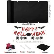 Dekorasi Halaman DIY Halloween, Layar Privasi Balkon, Layar Privasi Pagar Balkon + Bendera Halloween yang Dapat Dilepas, Dekorasi Penutup Teras dan Pagar yang Dapat Digunakan Kembali dengan Tali Pengikat - Hitam - Beraneka warna - View 12