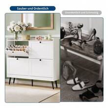Tall, narrow shoe cupboard with 4 hinged doors – Adjustable shelves, MDF with legs – Modern, space-saving design for the hall/corridor/living room – White - Weiss - Übersicht 7
