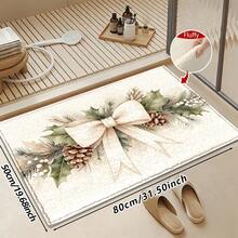 1pc Kitchen Floor Mat, Soft Faux Cashmere Material, Beige Bow & Pine Branch Decor, Non-Slip, Absorbent, Suitable For Kitchen, Bathroom, Entryway, Fresh & Cozy Home Decor, Multi-Scene Use, Christmas Room Decoration, Holiday Gift - Multicolor - View 14