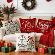 4pcs/1pc Christmas Blessing Pattern Pillow Case Without Insert, Single-Sided Printed Pillow Case, Suitable For Living Room Bedroom Home Decor, All-Season Pillow Case - Multicolor - View 7