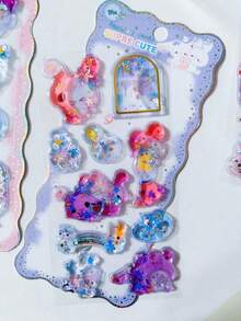 Children's Cartoon Glowing Gem Dynamic Oil-Filled Stickers Shiny Shaking Water-Filled Stickers Glitter Handmade Set - Multicolor - View 13