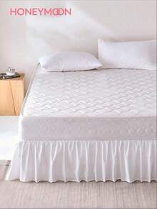 1pc Ruffle Bed Skirt, 15 Inch Drop, Easy Installation, Non-Slip Super Soft Bed Cover With Platform, Romantic Style, Suitable For Home Bedding And School Dorm, Machine Washable - White - View 1