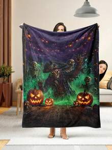 1pc Halloween Style Soft & Comfortable Blanket, Multi-Purpose Throw For Sofa, Bed And More, Outdoor Camping Leisure Blanket, Suitable For Home, Picnic, Travel, All Seasons Comfort, 280gsm Polyester, Machine Washable - Multicolor - View 1