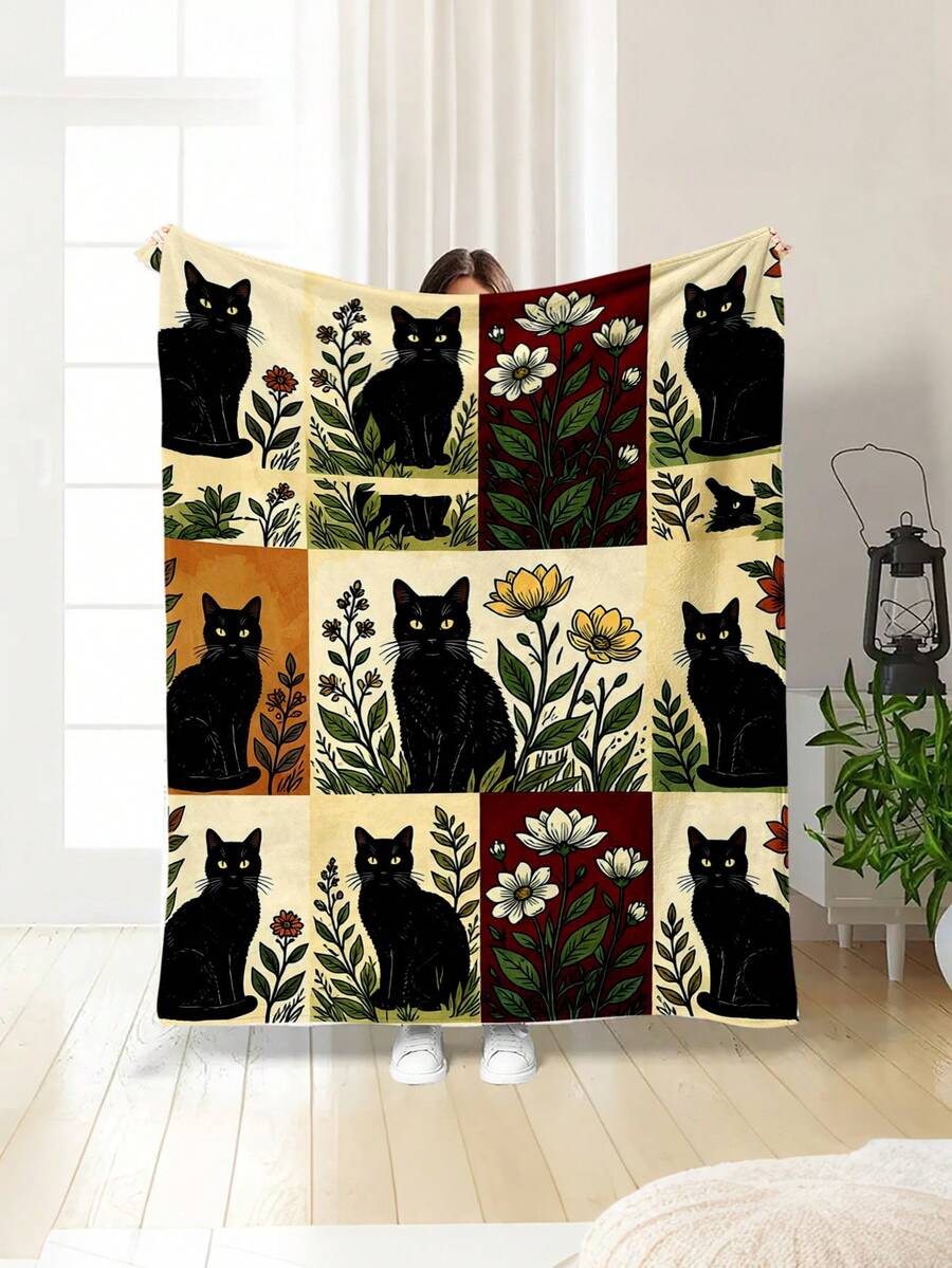 Soft And Comfortable 280gsm Blanket, Animal And Floral Print Pattern, Outdoor Camping Leisure Blanket, Multi-Purpose Blanket For Sofa, Bed And More, Suitable For Home, Picnic, Travel, All Seasons Comfort, Modern Style, Polyester, Machine Washable - Multicolor - View 1