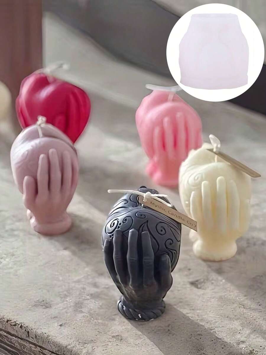 1pc Valentine's Day Heart-Shaped 3D Candle Resin Casting Mold, Holiday Atmosphere Hand-Held Heart Plaster Silicone Candle Mold, Handmade Soap Mold - A-White - View 1