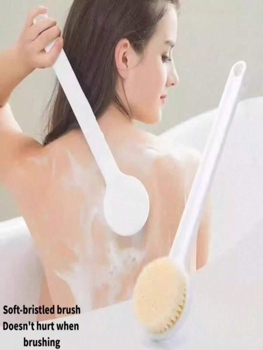 Long Handle Soft Bristle Bath Brush, Exfoliating Massage Brush, Unisex Body Cleaning Brush, Ergonomic Extended Handle, Suitable For Cleaning Back And Arms, Designed For People Who Care About Skin Cleansing, Bath Accessory, Christmas Gift