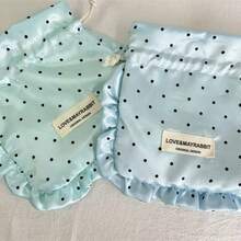 Ruffle Edge Drawstring Storage Bag, Polka Dot Earphone Jewelry Cosmetic Organizer Pouch, Drawstring Gift Bag, Handbag - Multicolor - View 5