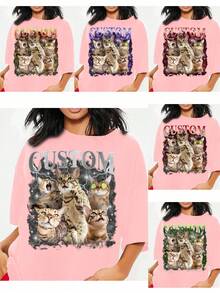 Custom Y2K Plus Size Plus Size Tee, 90s Vintage Photo Print T-Shirt, Custom Portrait Tee With Your Photo & Text,Bulk Sister & Class Custom Tees - Coral Pink - View 2