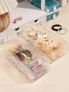 1pc 4-Compartment Hair Accessory Storage Box, Divided Hair Ties Hair Clips Hair Bands Organizer Box, Desktop Jewelry Divided Storage Container, Dust-Proof Transparent Visible Hair Accessory Storage Box With Lid, Hair Accessory Organizer Box, Hair Accessory Storage Container, Hair Ties, Hair Clips, Hair Bands Divided Organizer Box - Clear - View 5