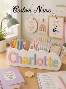 Organizador de Escritorio Personalizado con Nombre, Soporte para Bolígrafos Impreso en 3D, Decoración de Habitación, Regalo de Navidad, Configuración de Escritorio Modular - Multicolor - Ver 1