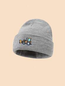 1PC Toddler Bulldozer Construction Vehicle Cartoon Embroidered Knit Hat, Folded Brim Beanie, Multiple Colors Available, Suitable For Boys, Outdoor, Snow Play, Walking, Birthday Gift - Multicolor - View 6