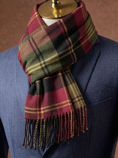 1pc Men's Classic Plaid Scarf, Casual Travel Warm Scarf, British Style Shawl, Autumn/Winter Cold-Proof Neck Warmer, Business Meeting Shawl, Formal Occasion Scarf