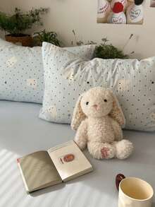 Light Blue Cute Rabbit Polka Dot Duvet Cover Set, Comfortable Bedding, Cute Bow Star Rabbit Pattern, Includes 1*Duvet Cover+1*Bed Sheet+2*Pillowcases, Zipper Design, Fresh Student Dorm Bedroom Boy Girl Home Decor, No Filling - Baby Blue - View 6