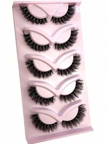 1 Pair Cross Style Voluminous Curly Faux Cat Eye 3D Mink Lashes Winged Natural Realistic Messy Outer Corner Long Thick Soft False Eyelashes - Black - View 6