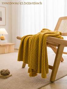 1pc Personalized Script Embroidery Knitted Blanket, Custom Text Tassel Trim Knit Throw, Multi Color Selection, Decorative Bedding Cover, Ideal Holiday Gift For Housewarming, For Partners, Close Friends, Family Members - Multicolor - View 8