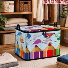 1pc Colorful Pencil Pattern Storage Box With Zipper Oxford Fabric Foldable Organizer Bag, Perfect For Travel, Packing, Clothing, Pants And Bedding, Storage, Laundry Room Or Holiday Decor, Keeps Household Items Organized And Easy To Find, Contemporary Style - View 6