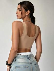 Runway Rest Bra Tanpa Kawat Wanita Warna Nude, Kain Tipis, Mengangkat & Menopang, Bantalan yang Dapat Dilepas, Tanpa Jahitan, Nyaman, Elastis, Tali Bahu Lebar - Aprikot - View 5