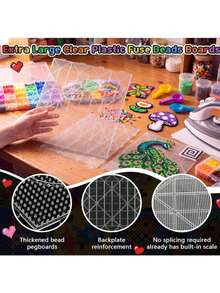 1pc Large 104-Hole Square Transparent White Perler Bead Template Board With Scale, Glitter Heat Transfer Paper For Shiny Gradient Effect, Perler Bead DIY Tool Kit, Perler Bead Crafting Materials, Birthday Gift And Holiday Party Small Gift, Back To School Season - Mixed - View 4