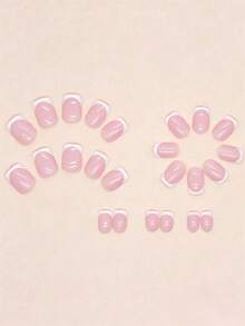 24-Piece Chinese A-Shaped White French Fashion Nail Set, Suitable For Parties, Proms, And Daily Wear - Multicolor - View 3