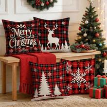 4pcs/1pc Red & Black Plaid Christmas Winter Pattern Pillow Case, Single-Sided Printed Pillow Case, Suitable For Living Room, Bedroom, Home Decor, All-Season Pillow Case - Multicolor - View 7