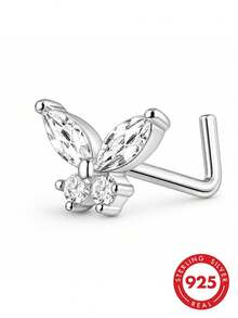 lunastudio 1pc 925 Sterling Silver Butterfly Nose Stud For Women Daily Wear - Silver - View 2
